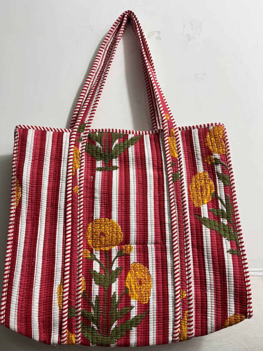 Bag 06: marigolds on red stripe