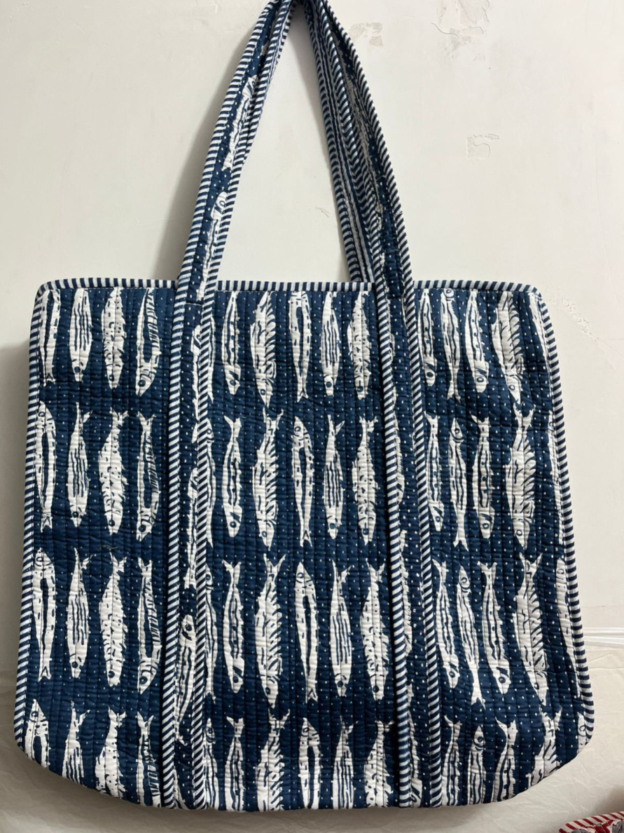 Bag 07: white fish on indigo