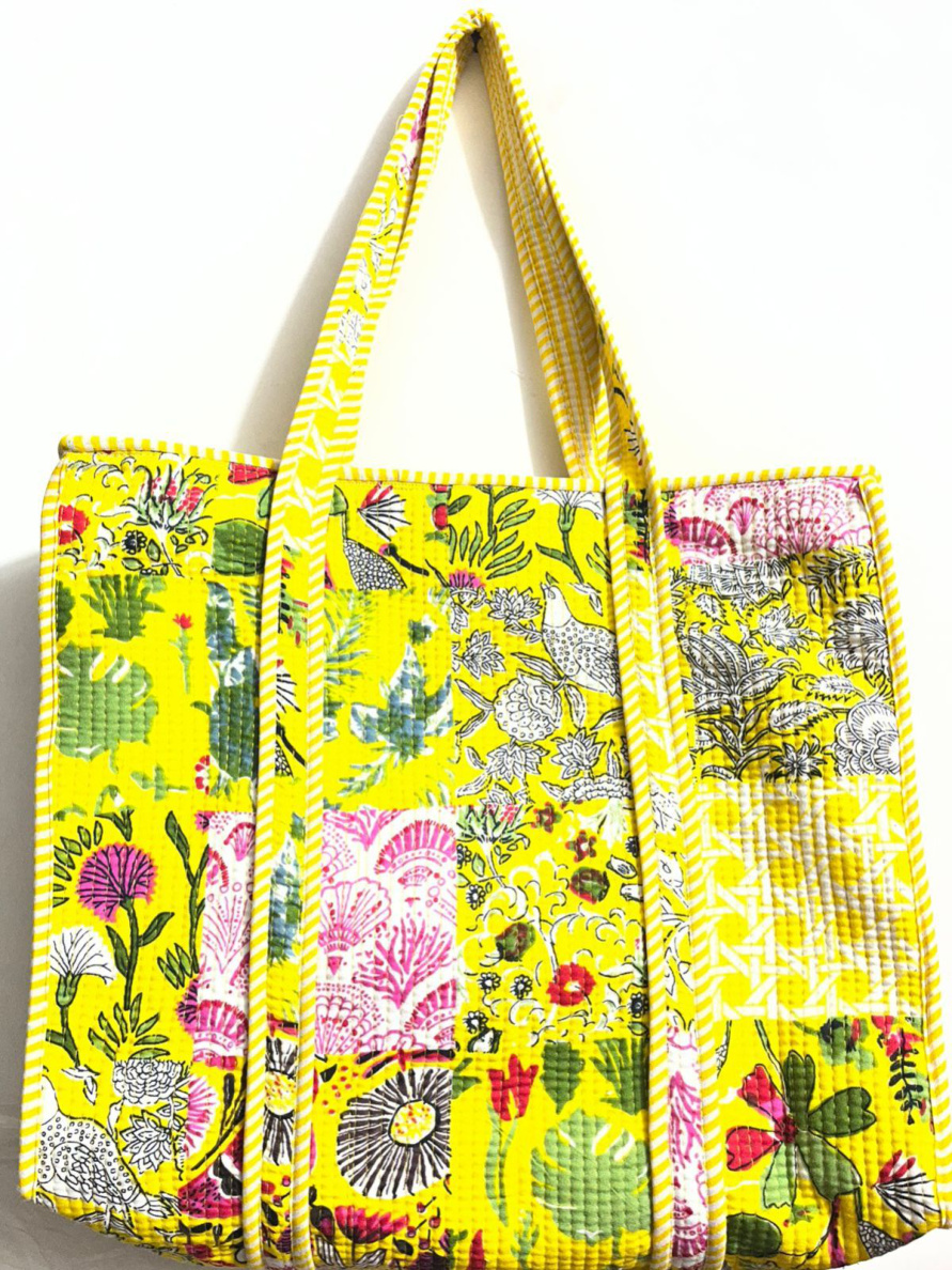 Bag 08: a patchwork of florals on yellow