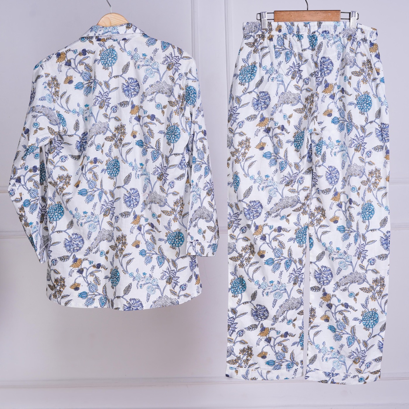 Indigo: the shirt and trousers, back